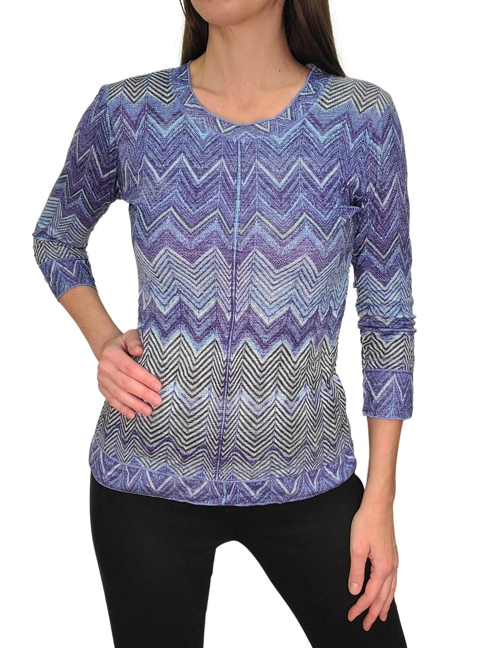 David Cline Purple Chevron 3/4 Sleeves Top